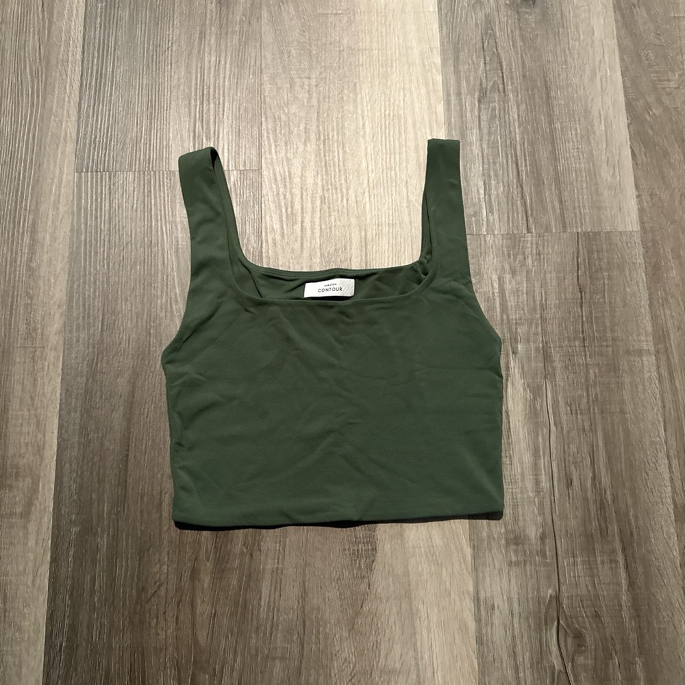Babaton Forest Green Square-Neck Crop Top